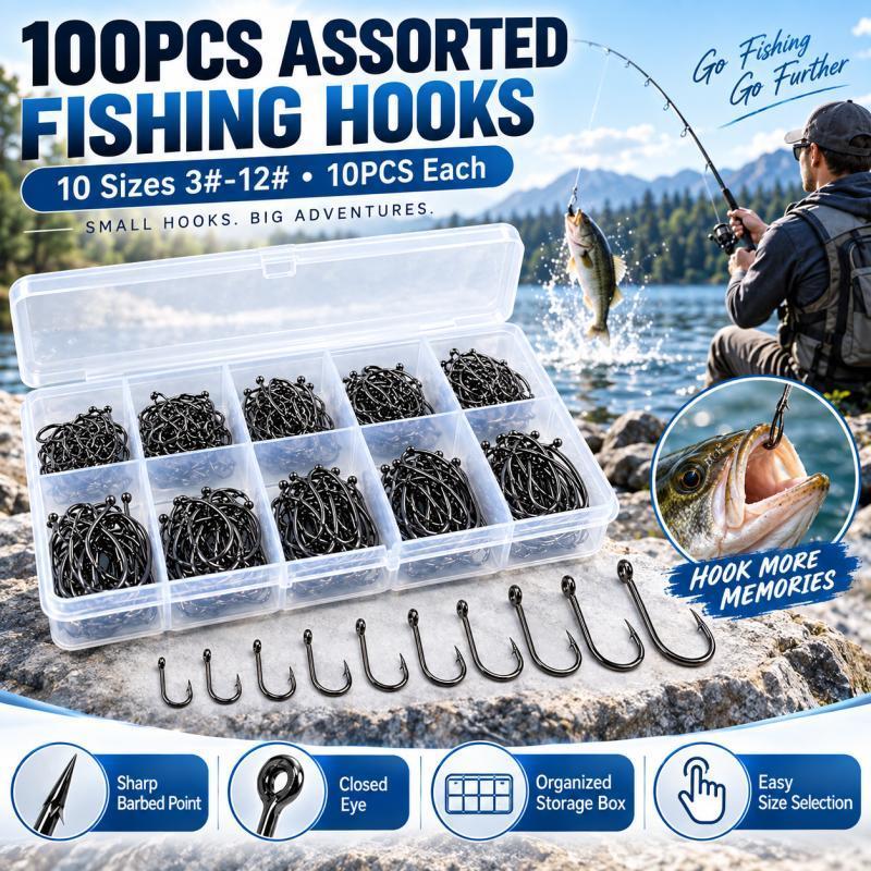 100PCS Barbed Fishing Hooks Se - огляд і ціна Fishing Hook Assortment